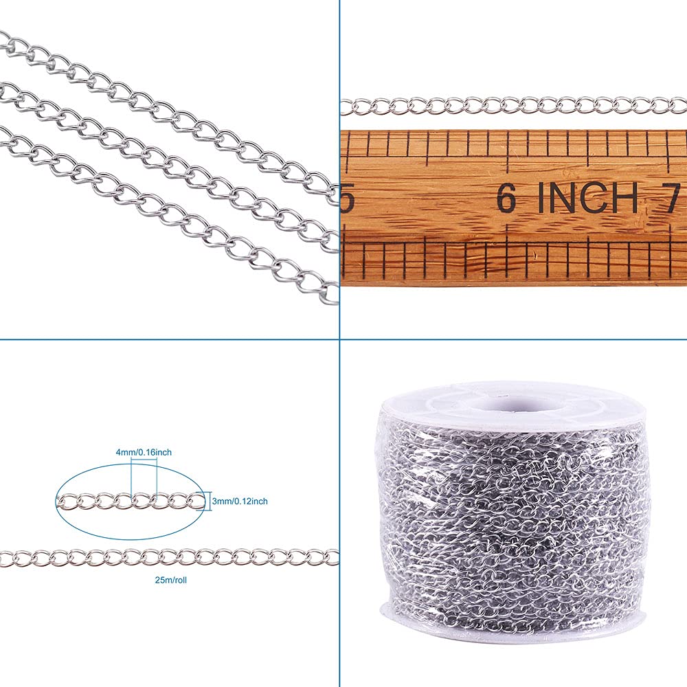Pandahall 82 Feet/25M Soldered 304 Stainless Steel Curb Chains