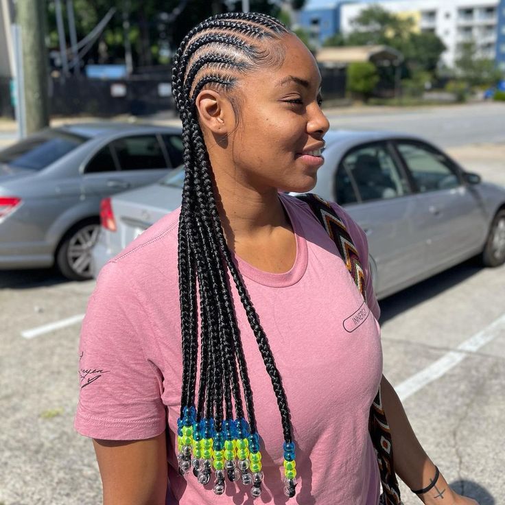 pink and black braids with beads